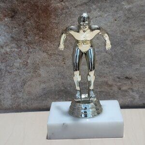 Vintage Silver Mens Diving Swimming Trophy Marble Base